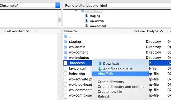 Edit the .htaccess file in WordPress