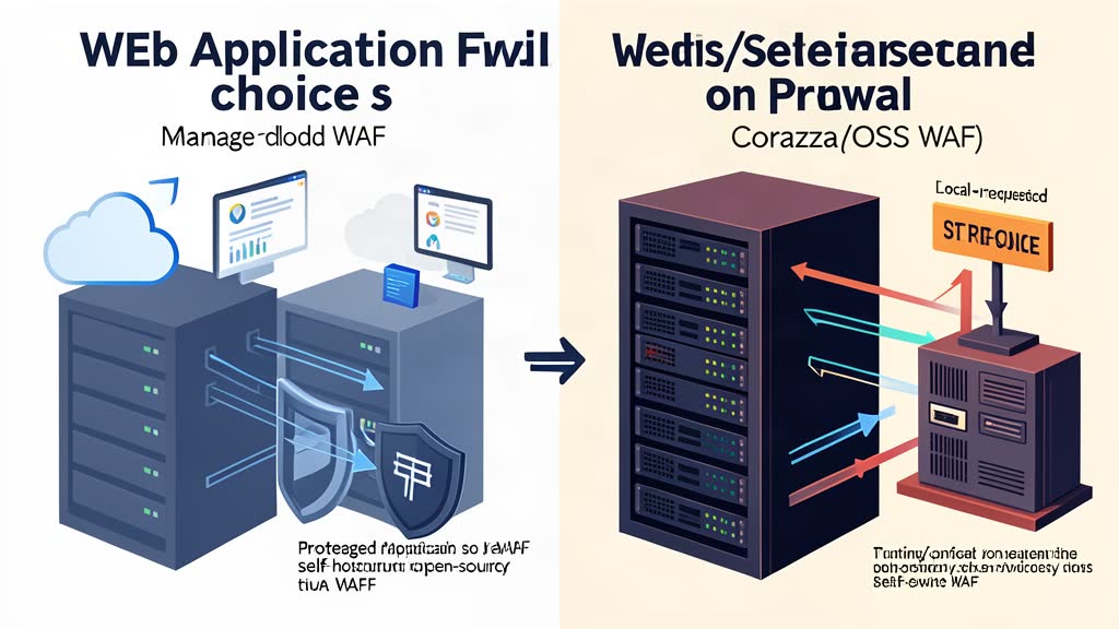 Usporedna infografika web aplikacijskog vatrozida: upravljani oblačni vatrozid sa štitovima i poslužiteljima nasuprot lokalnog poslužiteljskog stalka i uređaja.