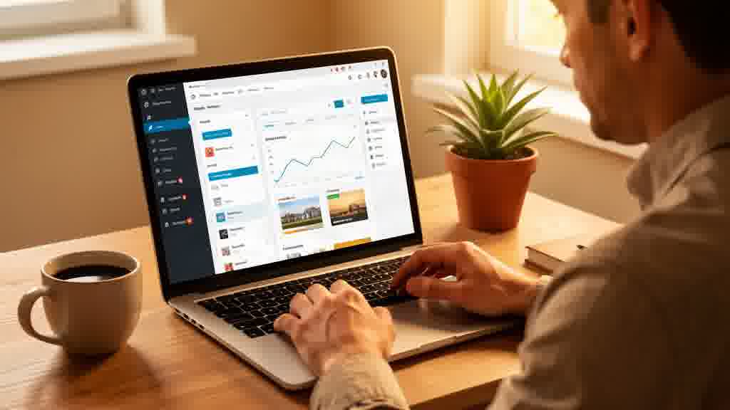 WordPress admin interface and small business website preview
